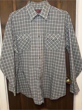 VTG 90s Kingsport Western Plaid Shirt Mens L Green Check 24x31